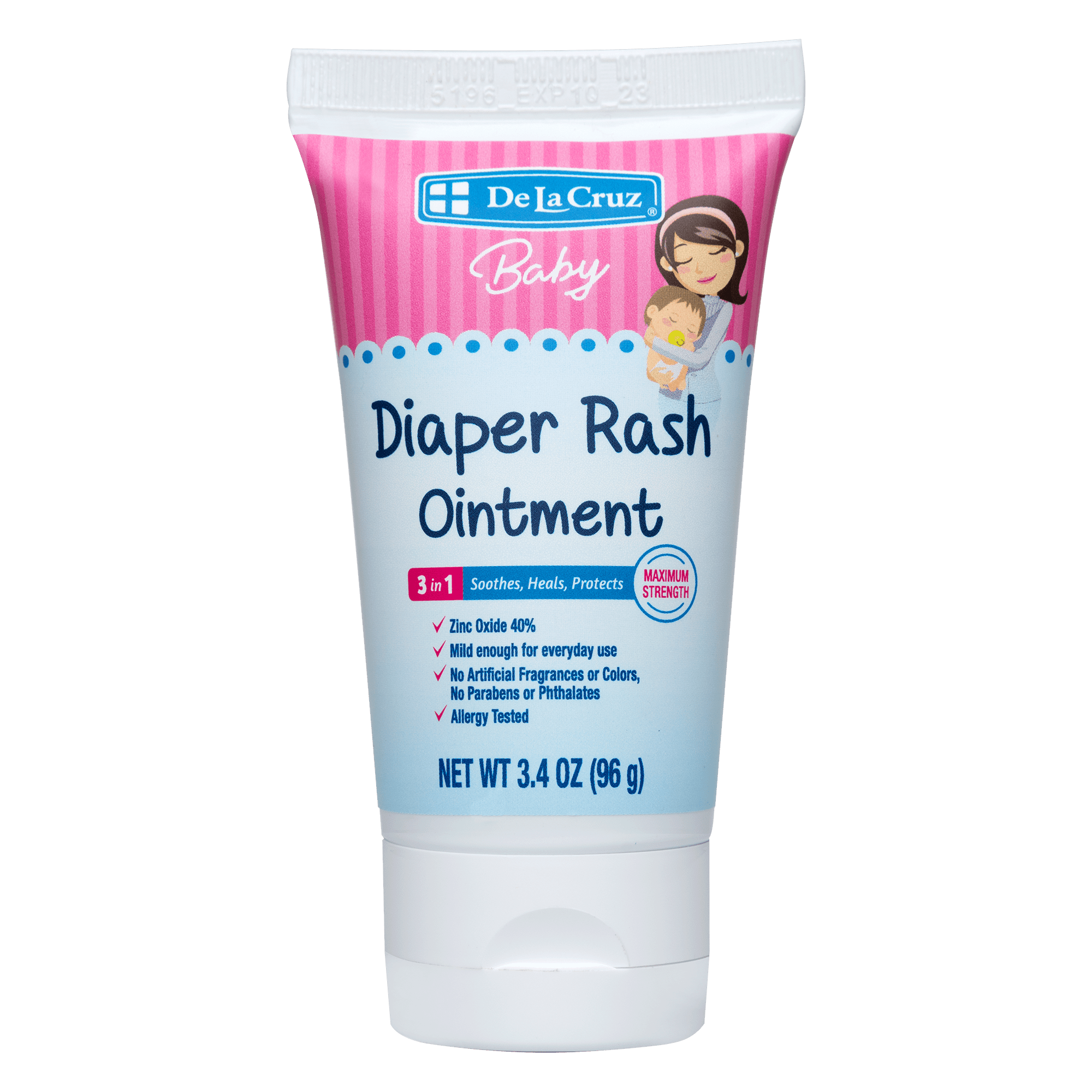 Pomada para la dermatitis del pañal para bebés De La Cruz® con la máxima concentración de 40% de óxido de zinc 3.4 oz. (96 g)
