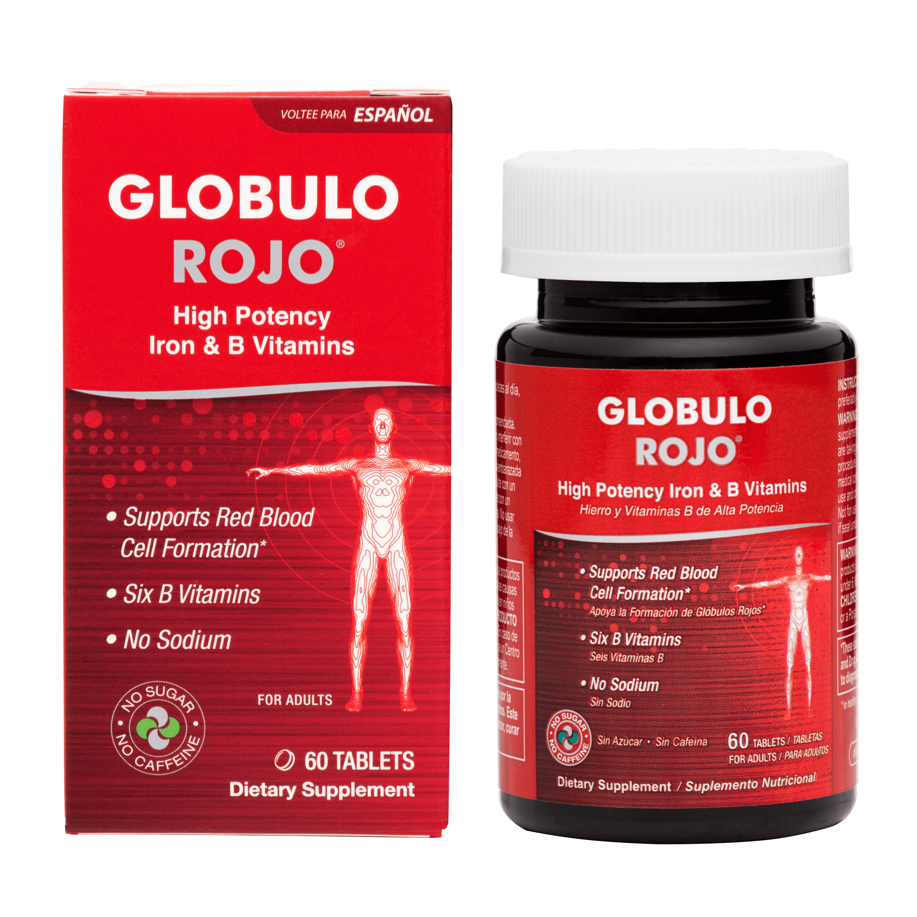 Globulo Rojo® Dietary Supplement with High Potency Iron & B Vitamins, 60 Tablets