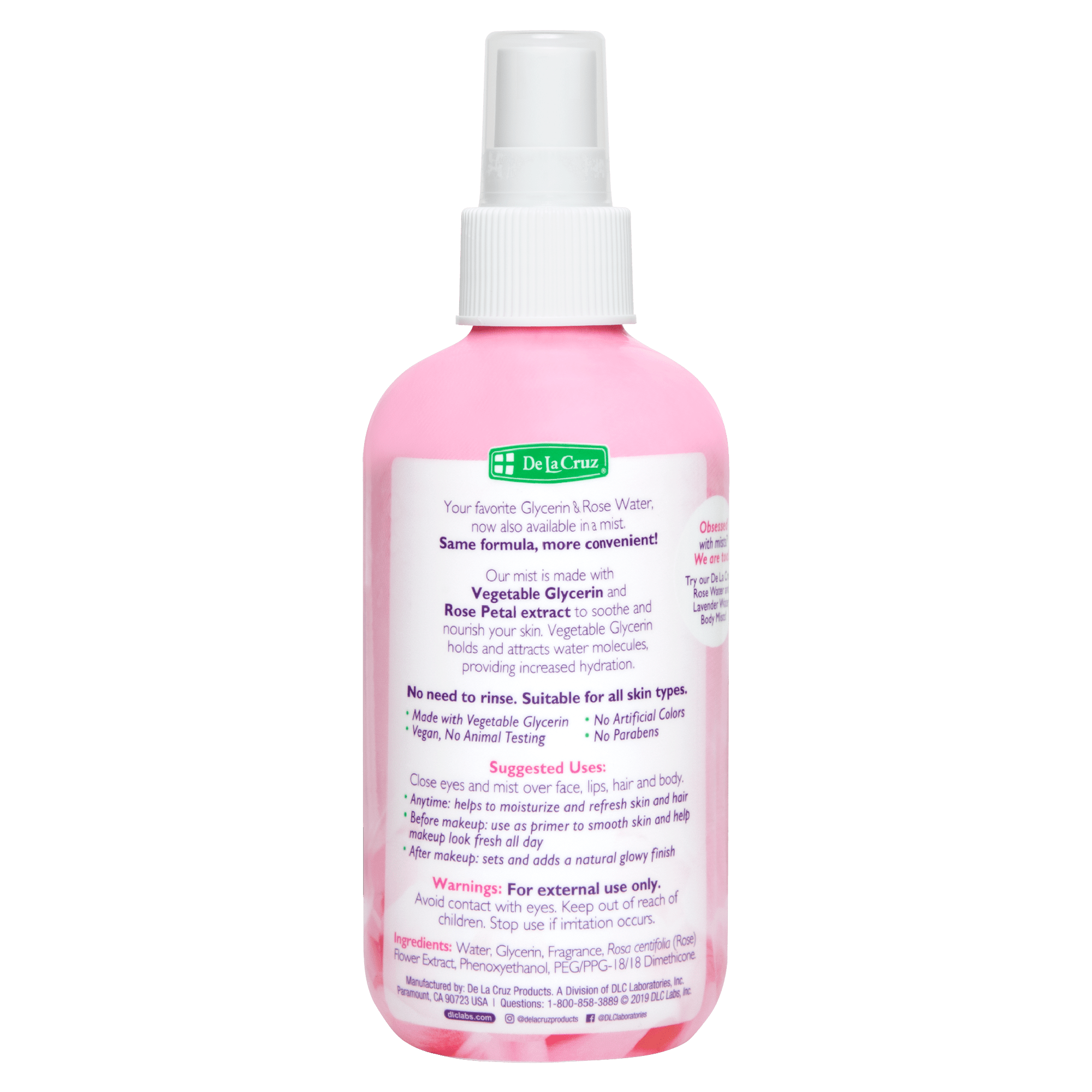 De la Cruz® Bruma Hidratante para Piel y Cabello Glicerina y Agua de Rosas 8 FL. OZ. (236 mL)