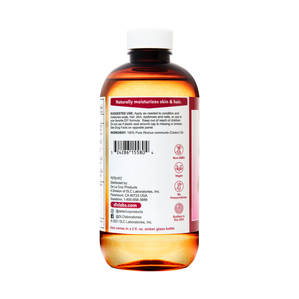 Aceite de ricino 100% puro prensado por expulsor De La Cruz®, grado USP 8 FL. OZ. (236 mL)