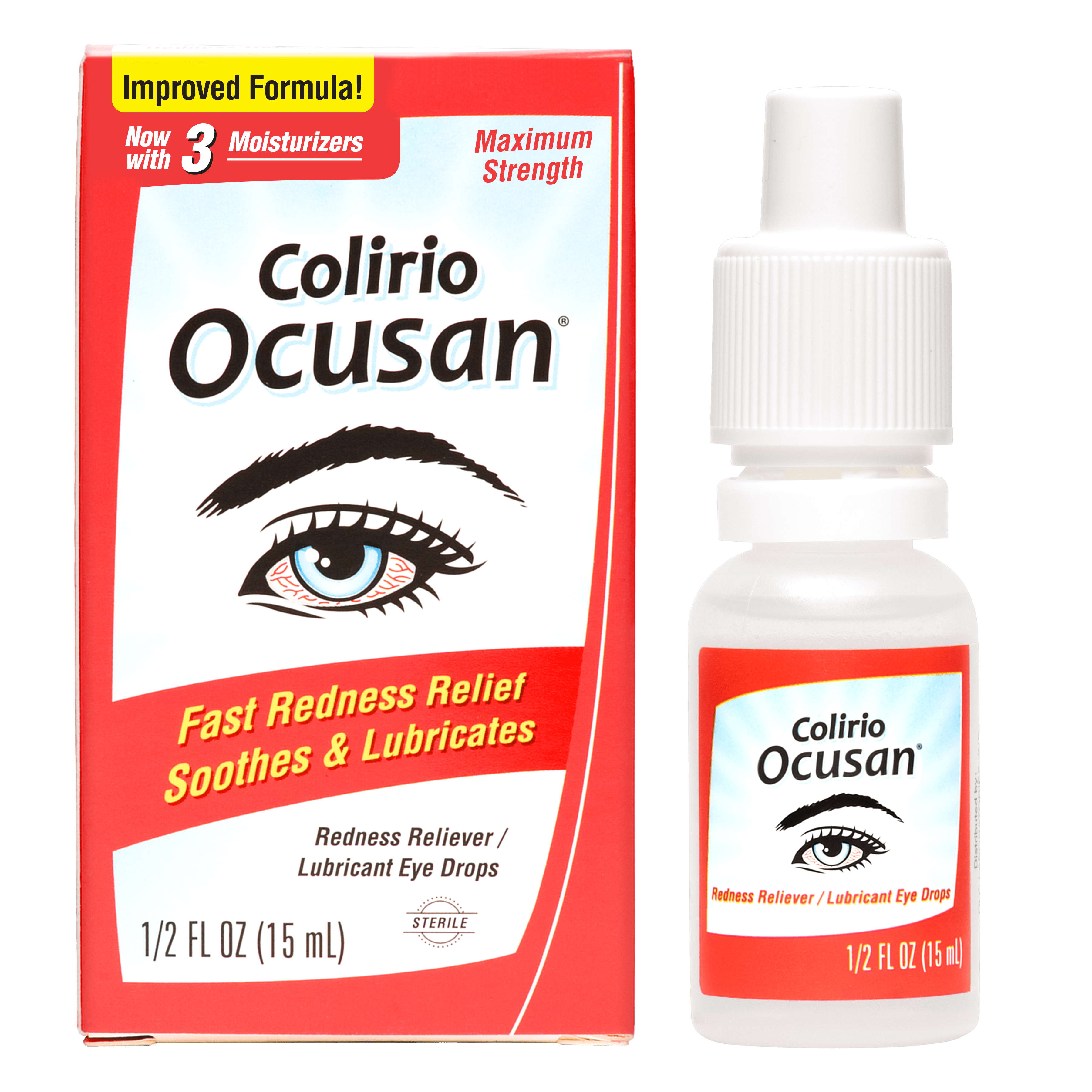Ocusan® Gotas para los ojos para aliviar el enrojecimiento con 3 humectantes 0.5 FL OZ (15 mL)