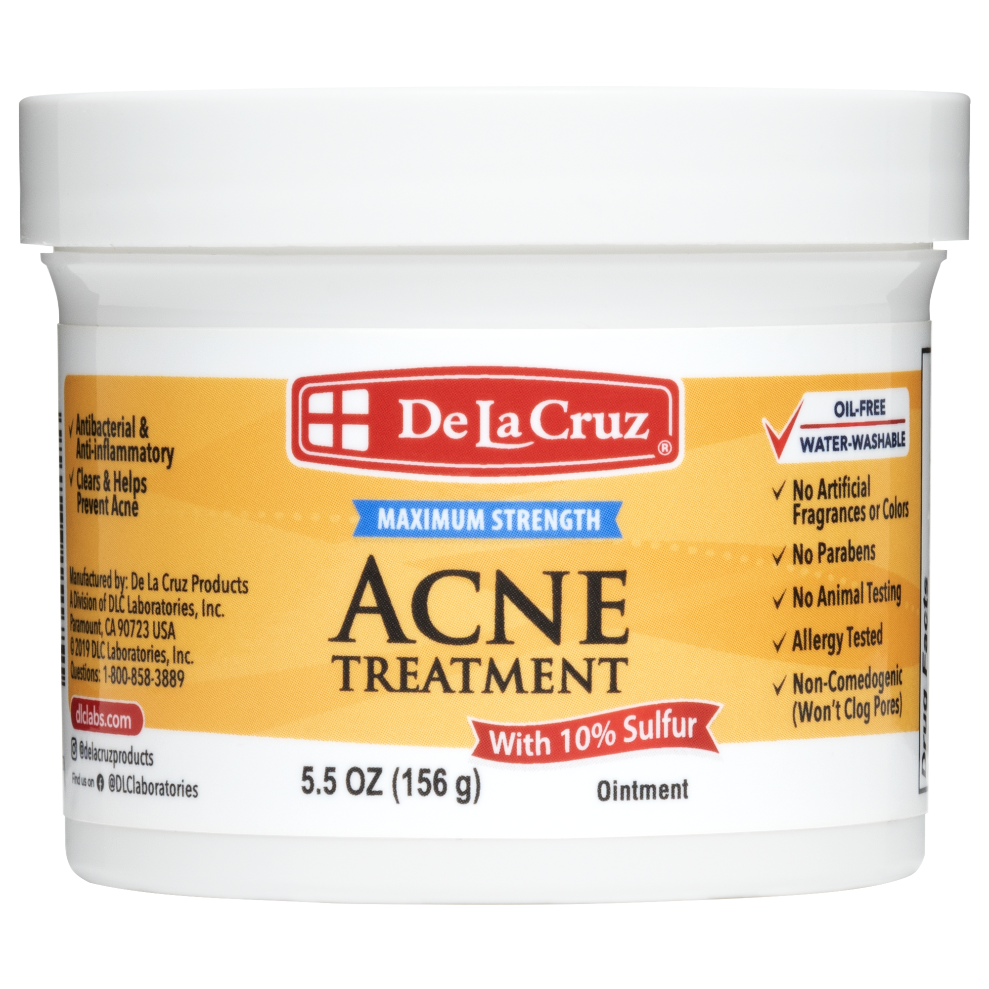 Tratamiento para el acné De La Cruz® de máxima potencia con 10% de azufre 5.5 OZ. (156 g)