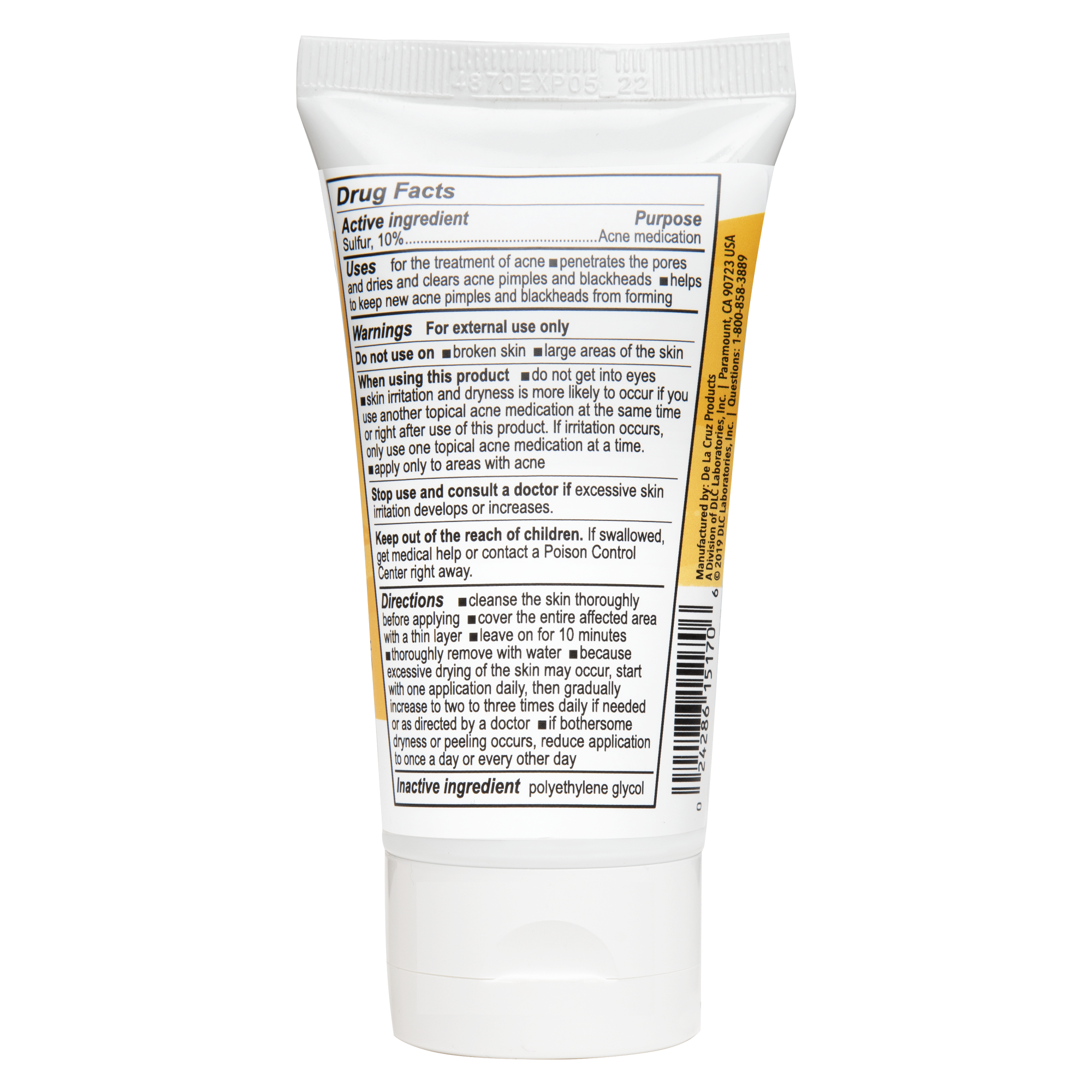 De La Cruz® Tratamiento para el acné de máxima potencia con 10 % de azufre 2.6 OZ. (74 g)