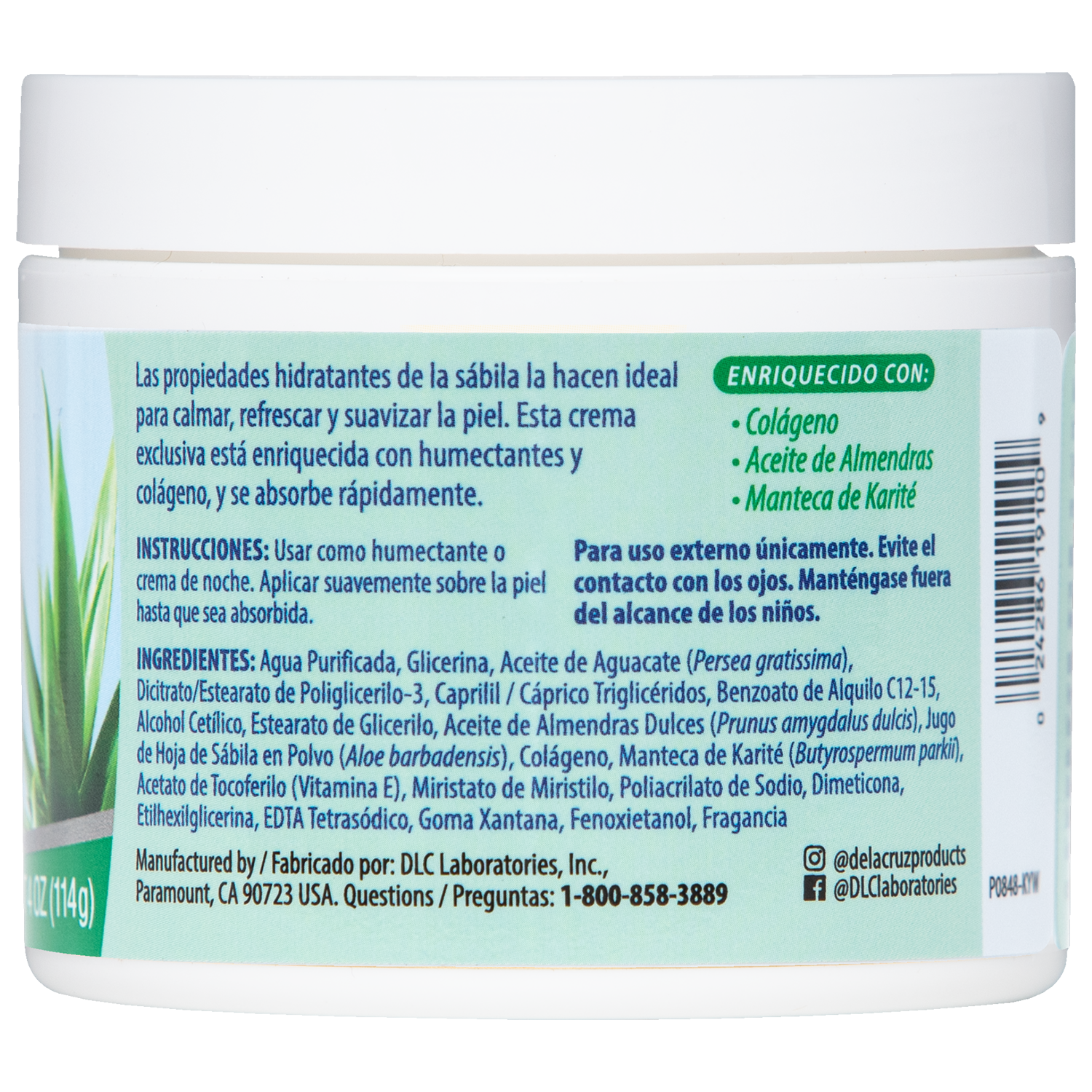 De La Cruz® Crema de Sábila 4 OZ. (114 g)