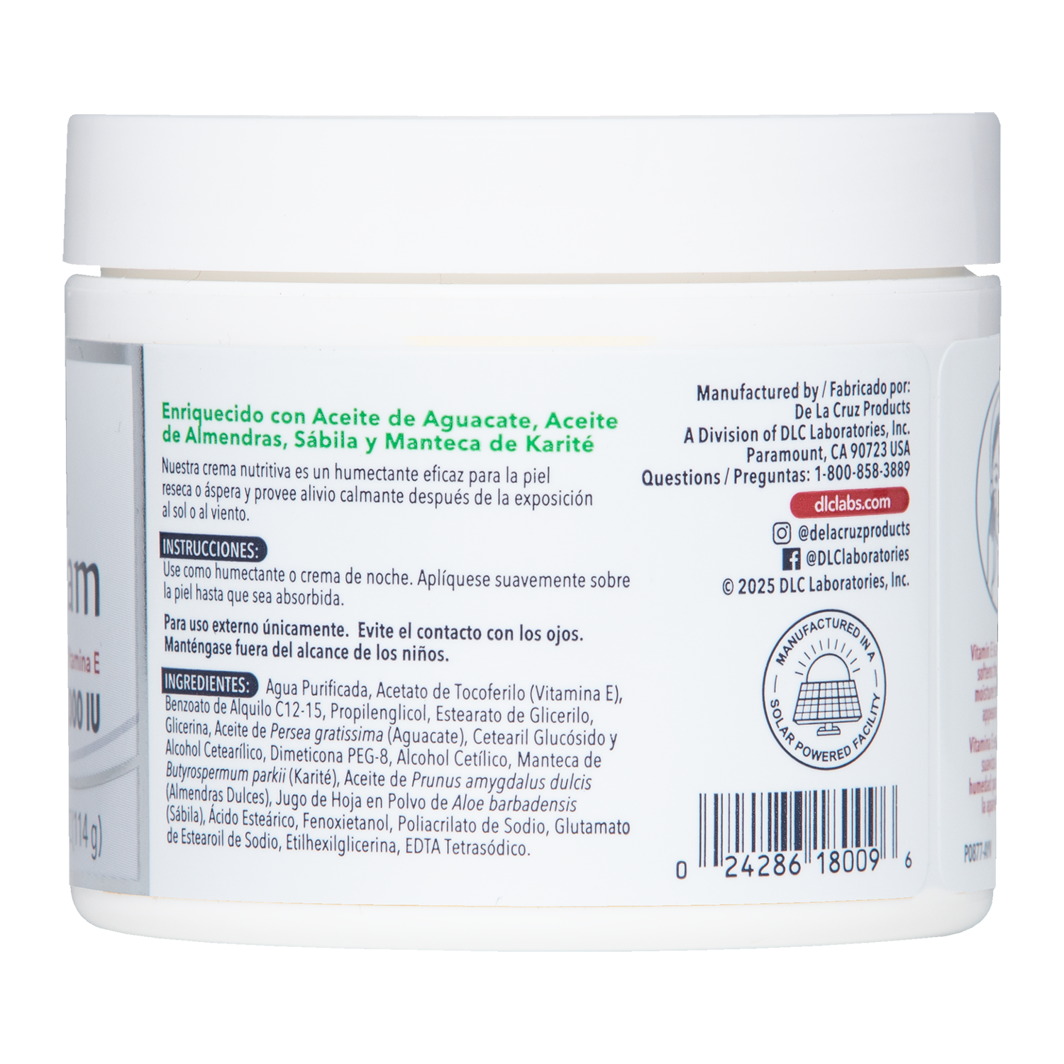 De La Cruz® Crema de Vitamina E sin Perfume 4 OZ. (114 g)