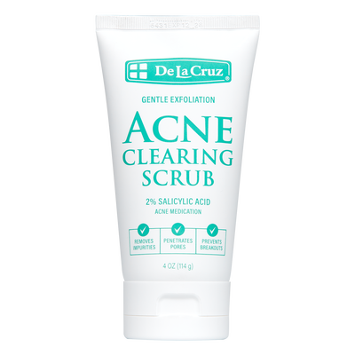 De La Cruz Acne Clearing Scrub tube on a white background