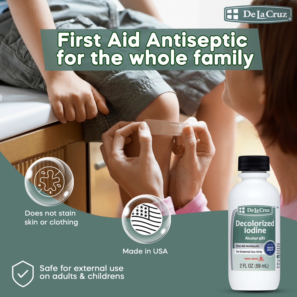 De La Cruz®  Decolorized Iodine First Aid Antiseptic  2 FL. OZ. (60mL) - EXP. 09/2026