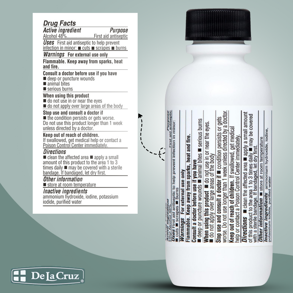 De La Cruz®  Decolorized Iodine First Aid Antiseptic  2 FL. OZ. (60mL) - EXP. 09/2026