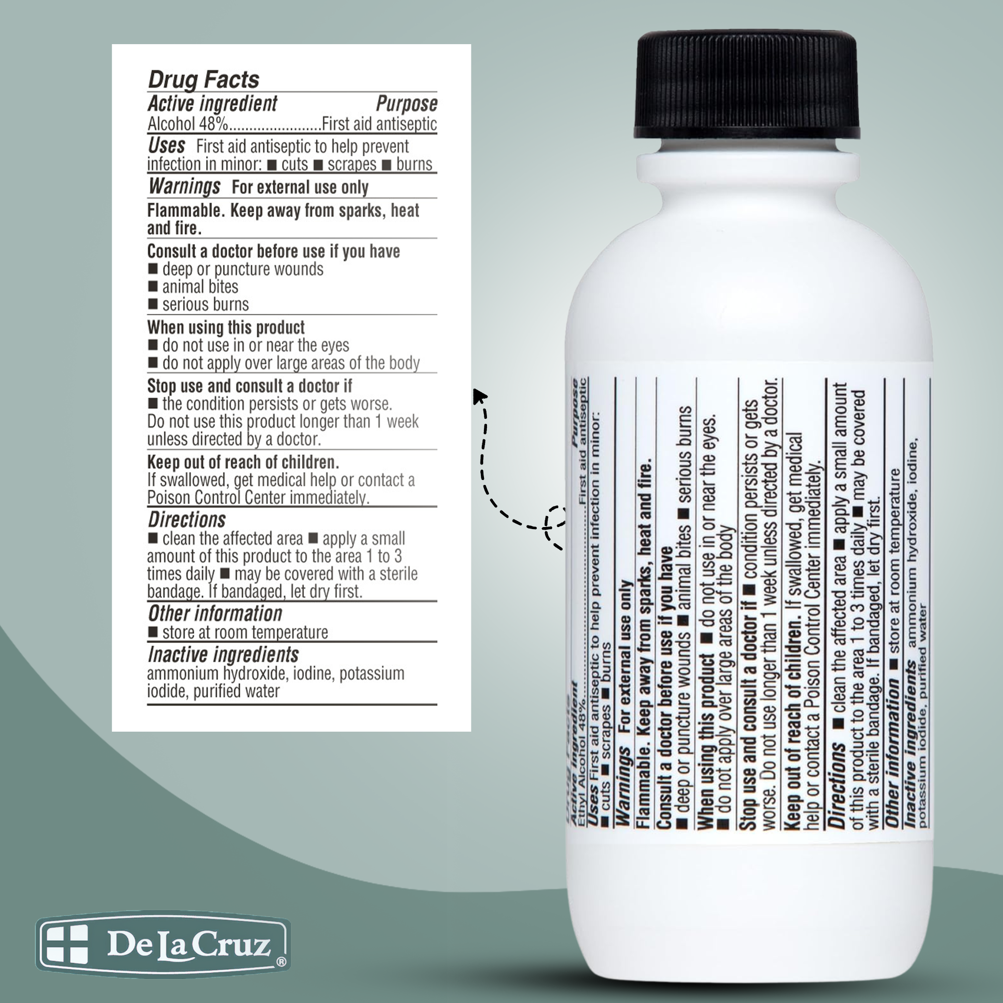 De La Cruz®  Decolorized Iodine First Aid Antiseptic  2 FL. OZ. (60mL) - EXP. 09/2026