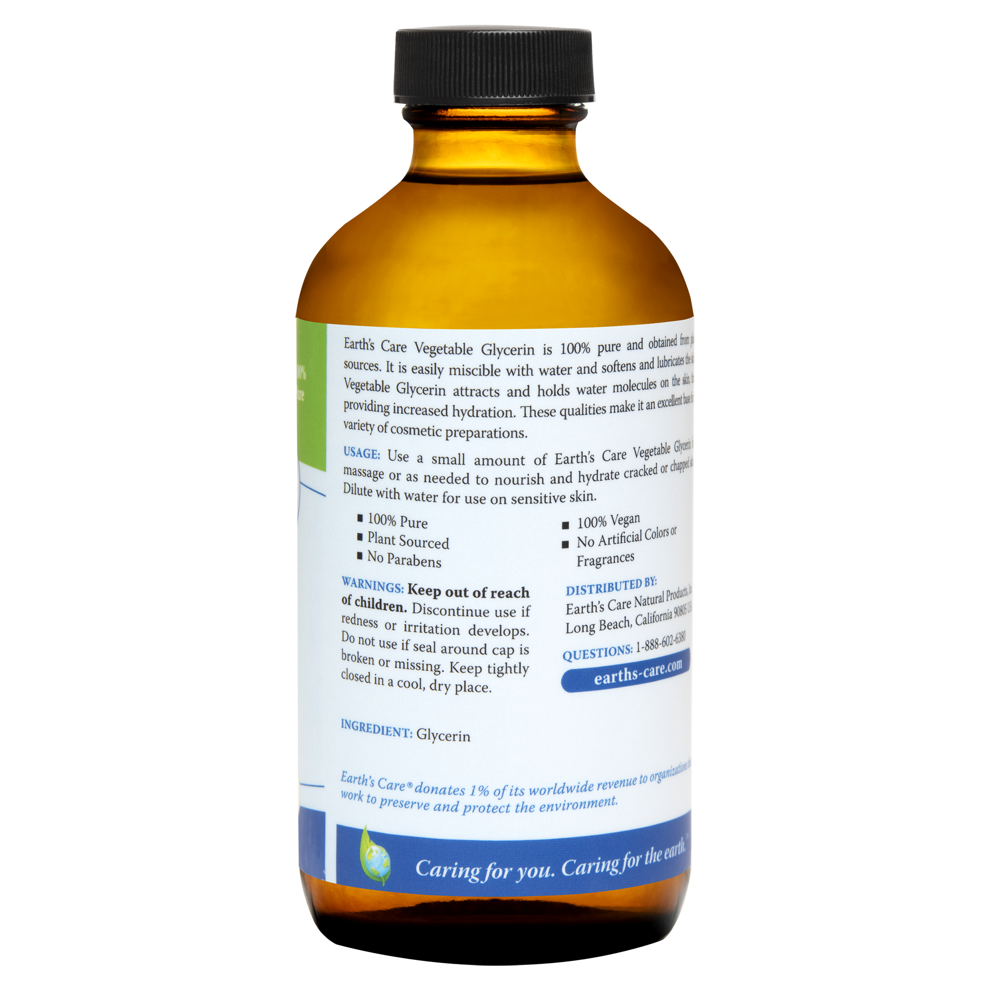 Earth's Care® Glicerina 100% Pura Vegetal, Grado USP 8 FL OZ (236 mL)
