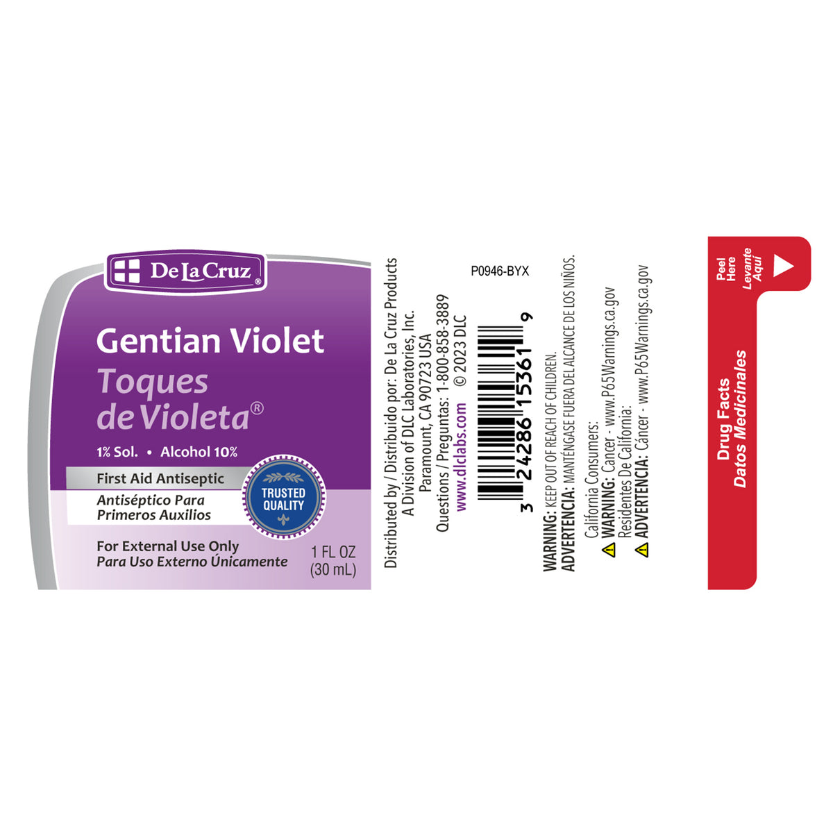 De La Cruz® Antiséptico para Primeros Auxilios Violeta de Genciana al 1% 1 FL. OZ. (30 mL)
