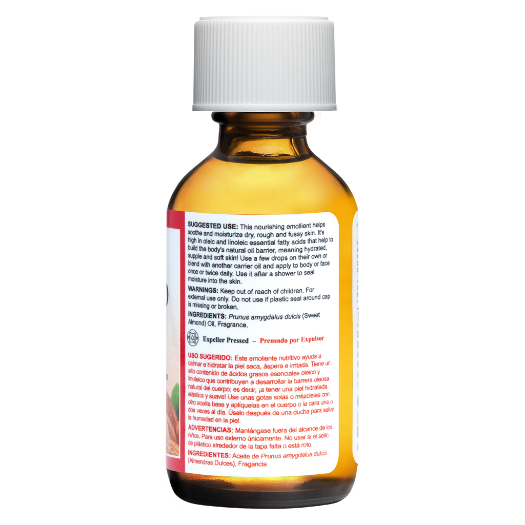 Aceite de Almendras Dulces Prensado por Expulsor De La Cruz® 1 FL. OZ. (30mL)