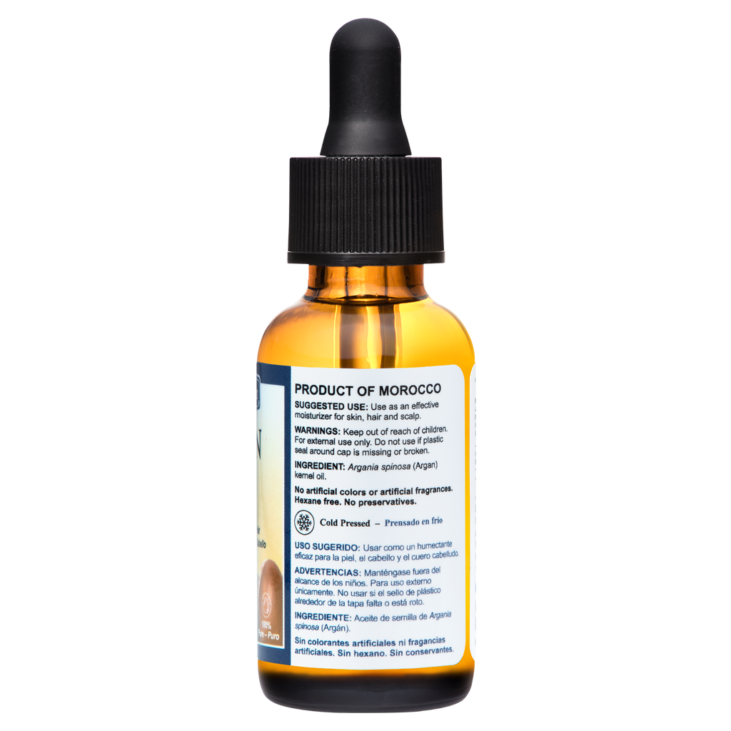 De La Cruz® Aceite de Argán Virgen Marroquí 100% Puro sin Refinar Prensado en Frío 1 FL. OZ. (30 mL)