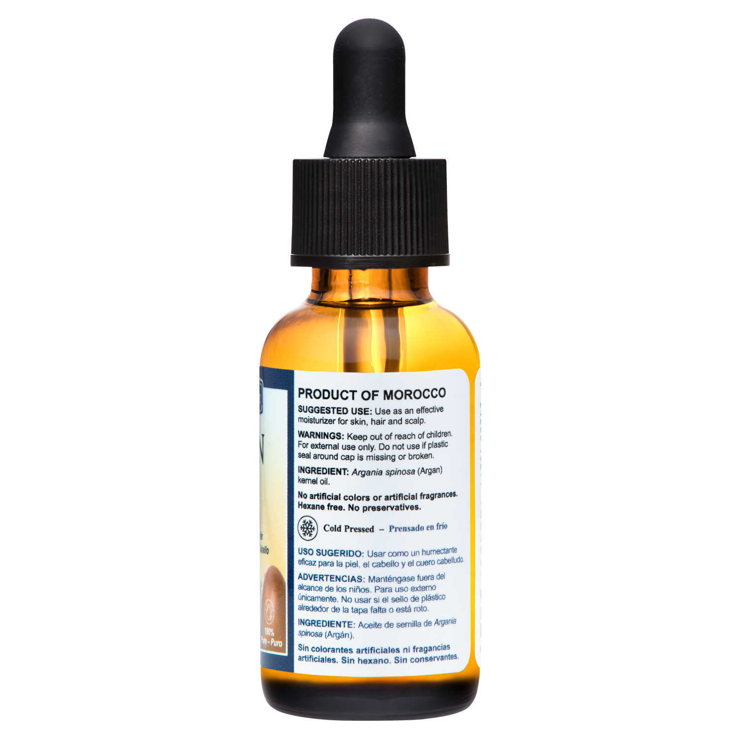 De La Cruz® Aceite de Argán Virgen Marroquí 100% Puro sin Refinar Prensado en Frío 1 FL. OZ. (30 mL)