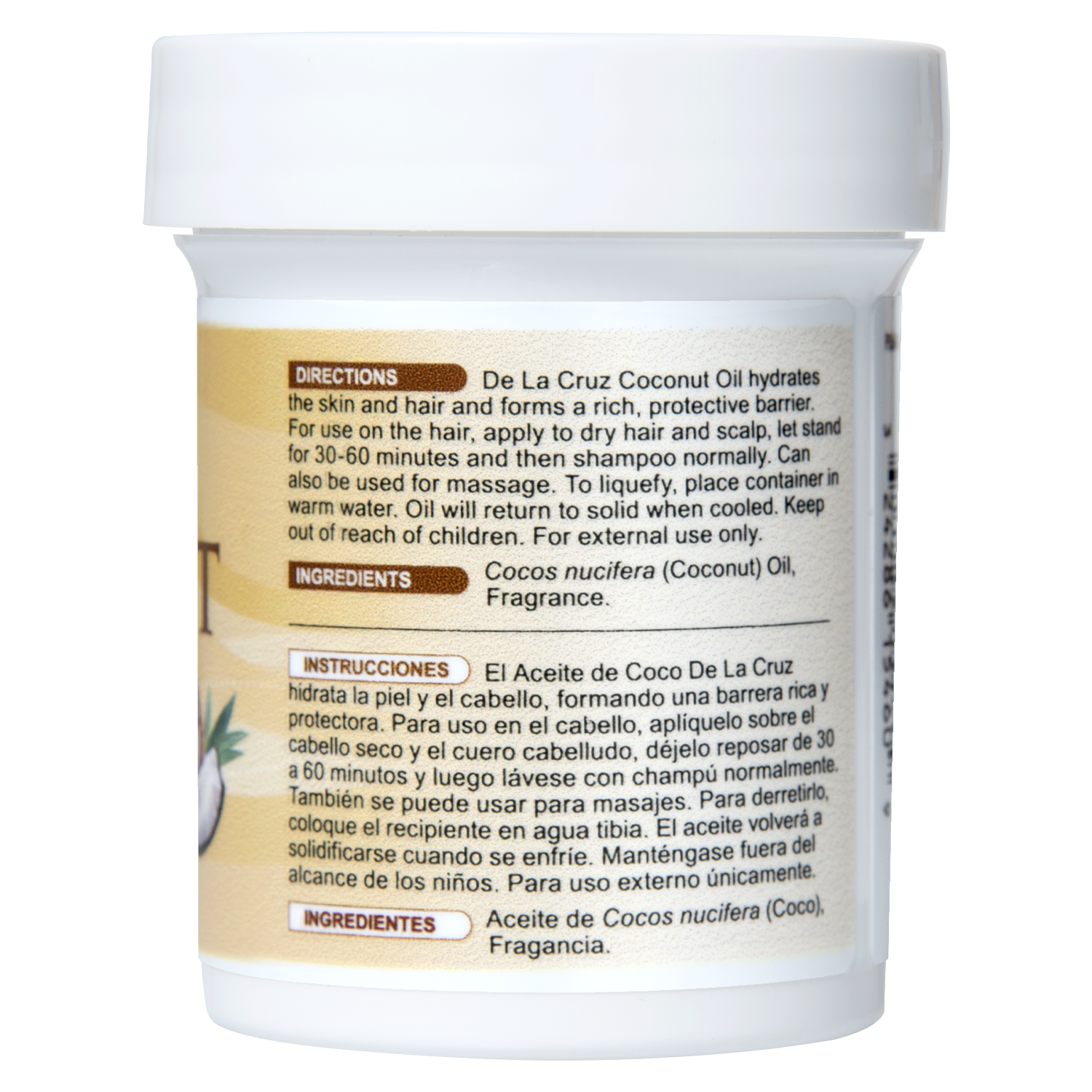 Aceite de Coco Prensado por Expulsión De La Cruz® 2.2 OZ. (62.5 g)