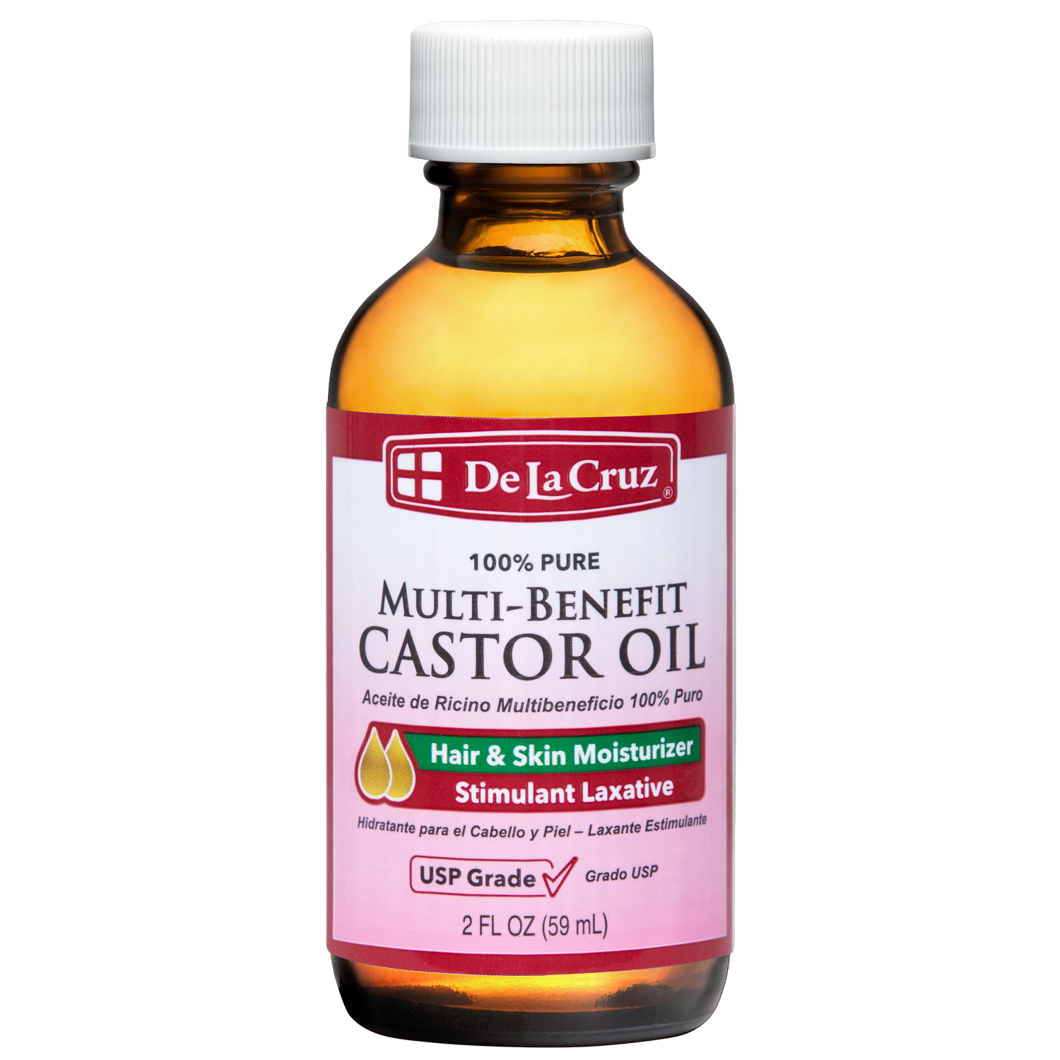 De La Cruz® 100% Pure Expeller-Pressed Castor Oil, USP Grade 2 FL. OZ. (59 mL)