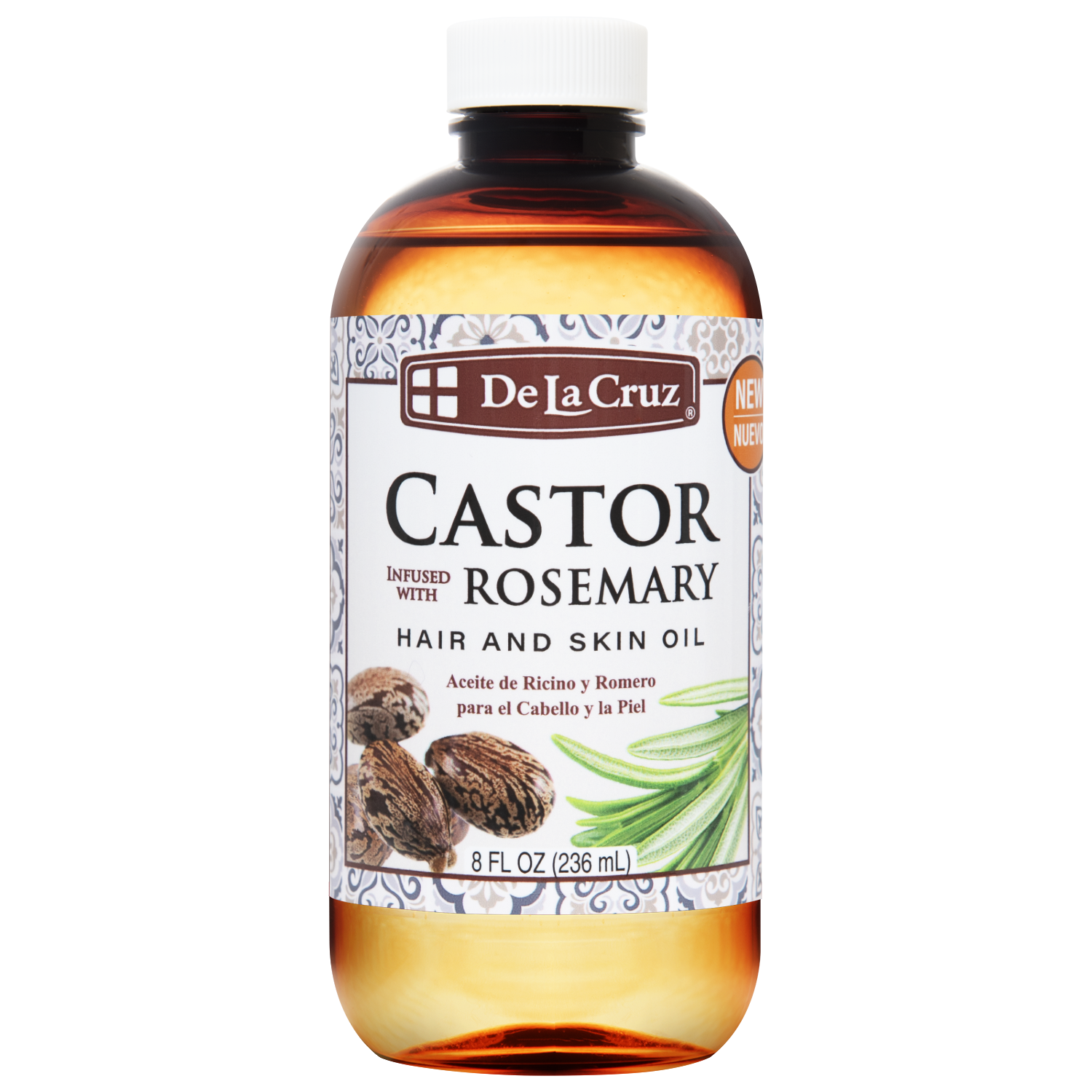 De La Cruz® Castor Infused with Rosemary Hair and Skin Oil 8 FL. OZ. (236 mL)