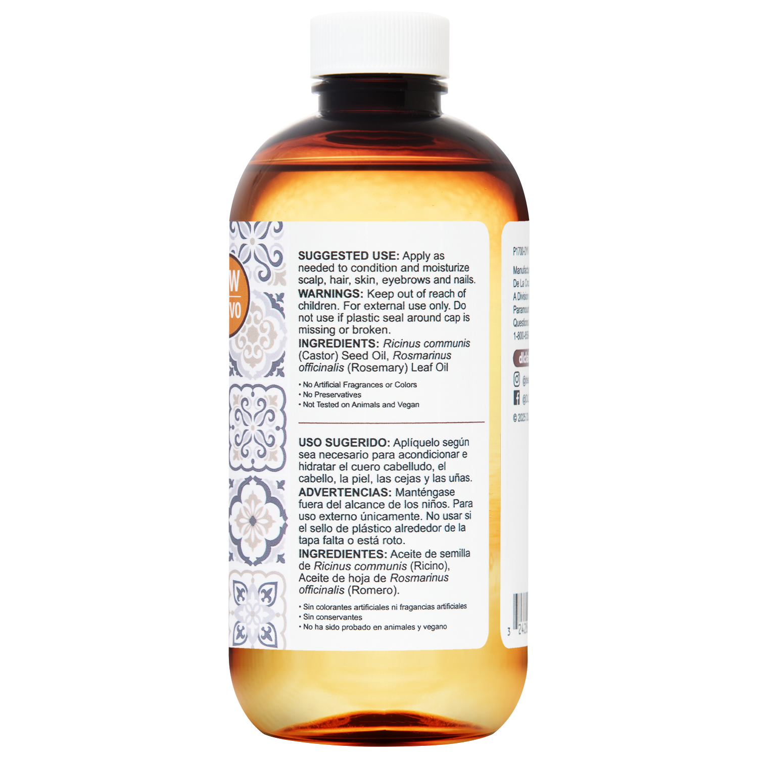 Aceite para Cabello y Piel De La Cruz® de Ricino con Romero 8 FL. OZ. (236 mL)
