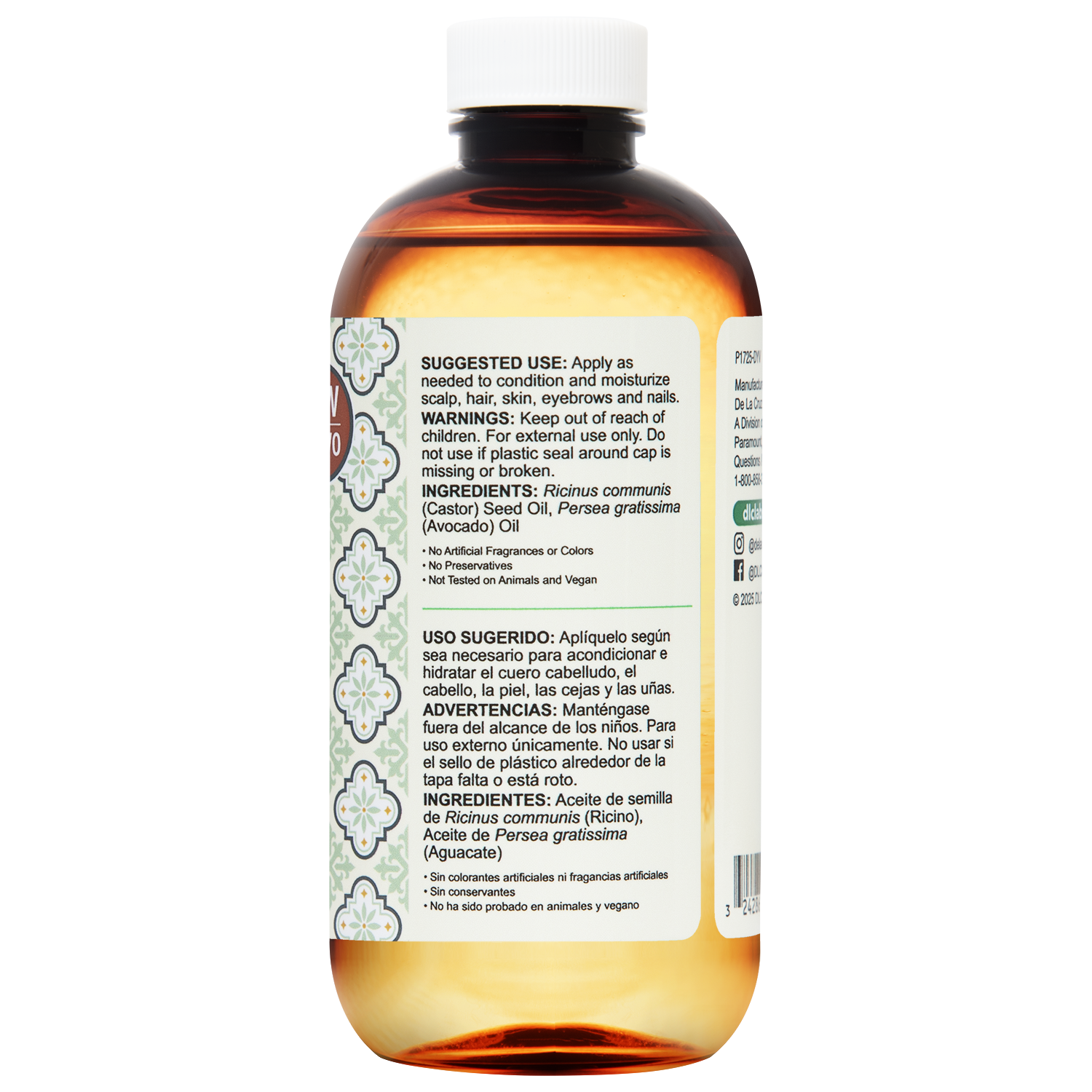 Aceite para Cabello y Piel De La Cruz® de Ricino con Aguacate 8 FL. OZ. (236 mL)