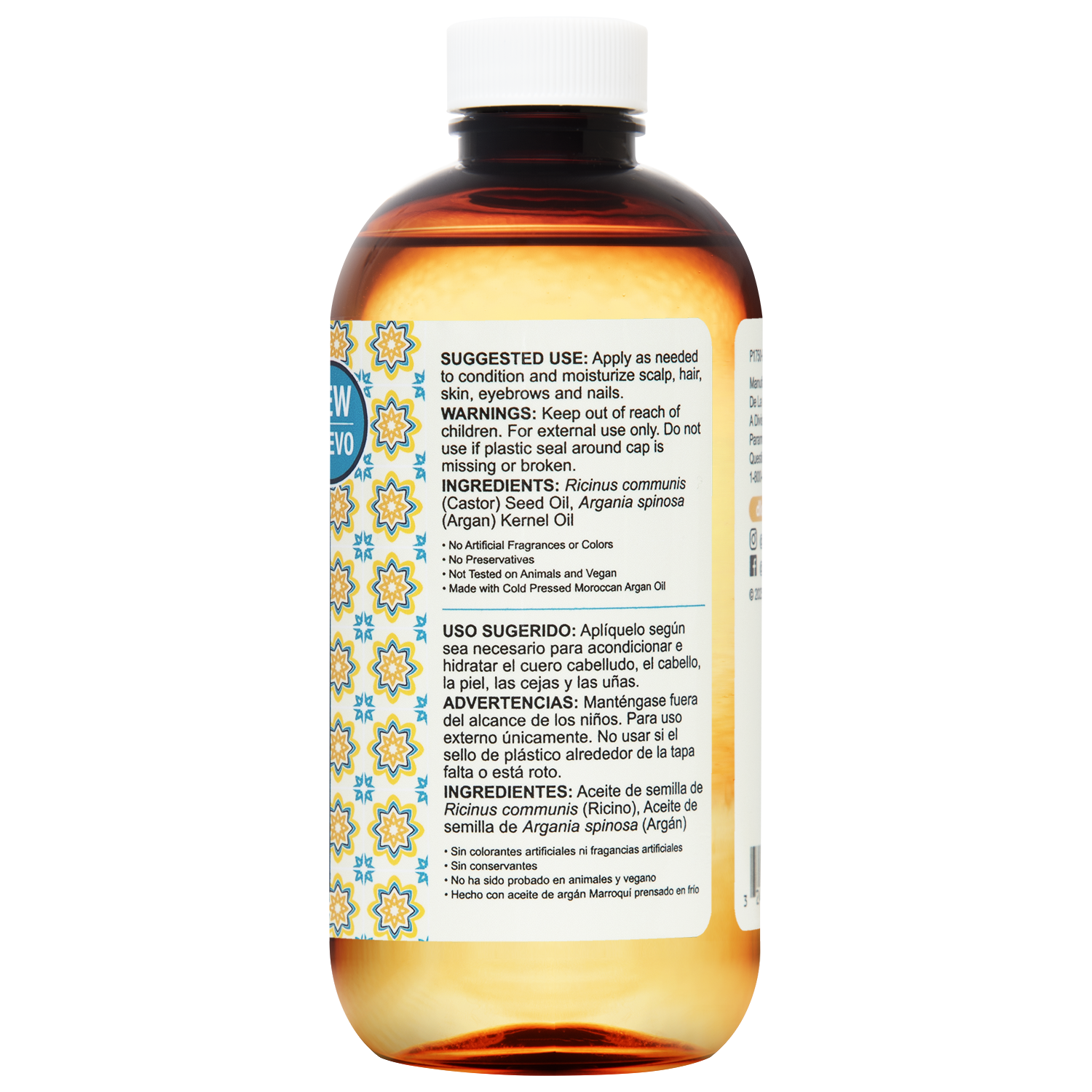 Aceite para cabello y piel De La Cruz® de ricino con argán 8 FL. OZ. (236 mL)
