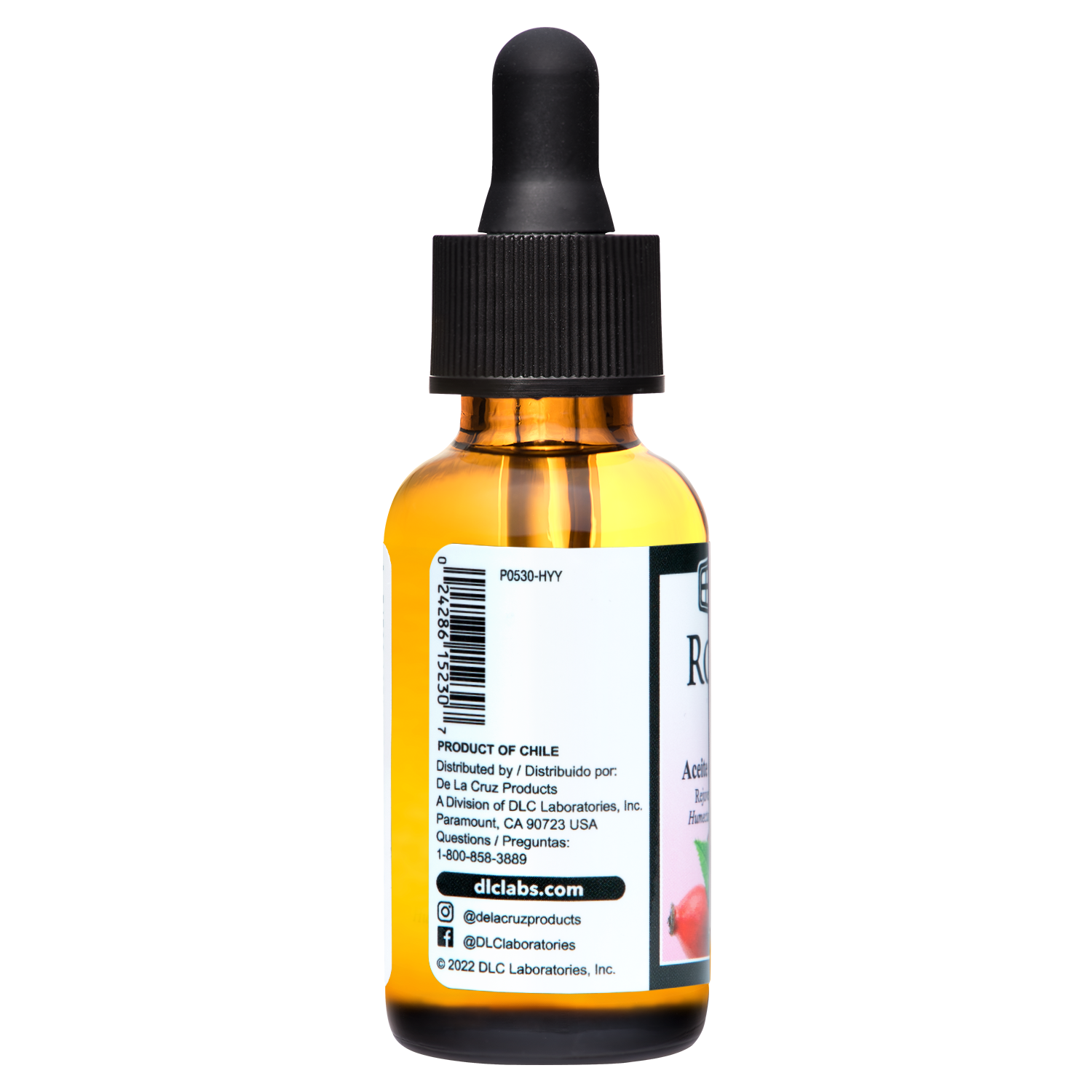 De La Cruz® Aceite de Rosa Mosqueta Chilena 100% Puro Sin Refinar Prensado en Frío 1 FL. OZ. (30 mL)