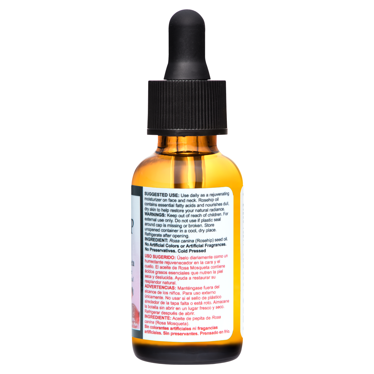 De La Cruz® Aceite de Rosa Mosqueta Chilena 100% Puro Sin Refinar Prensado en Frío 1 FL. OZ. (30 mL)