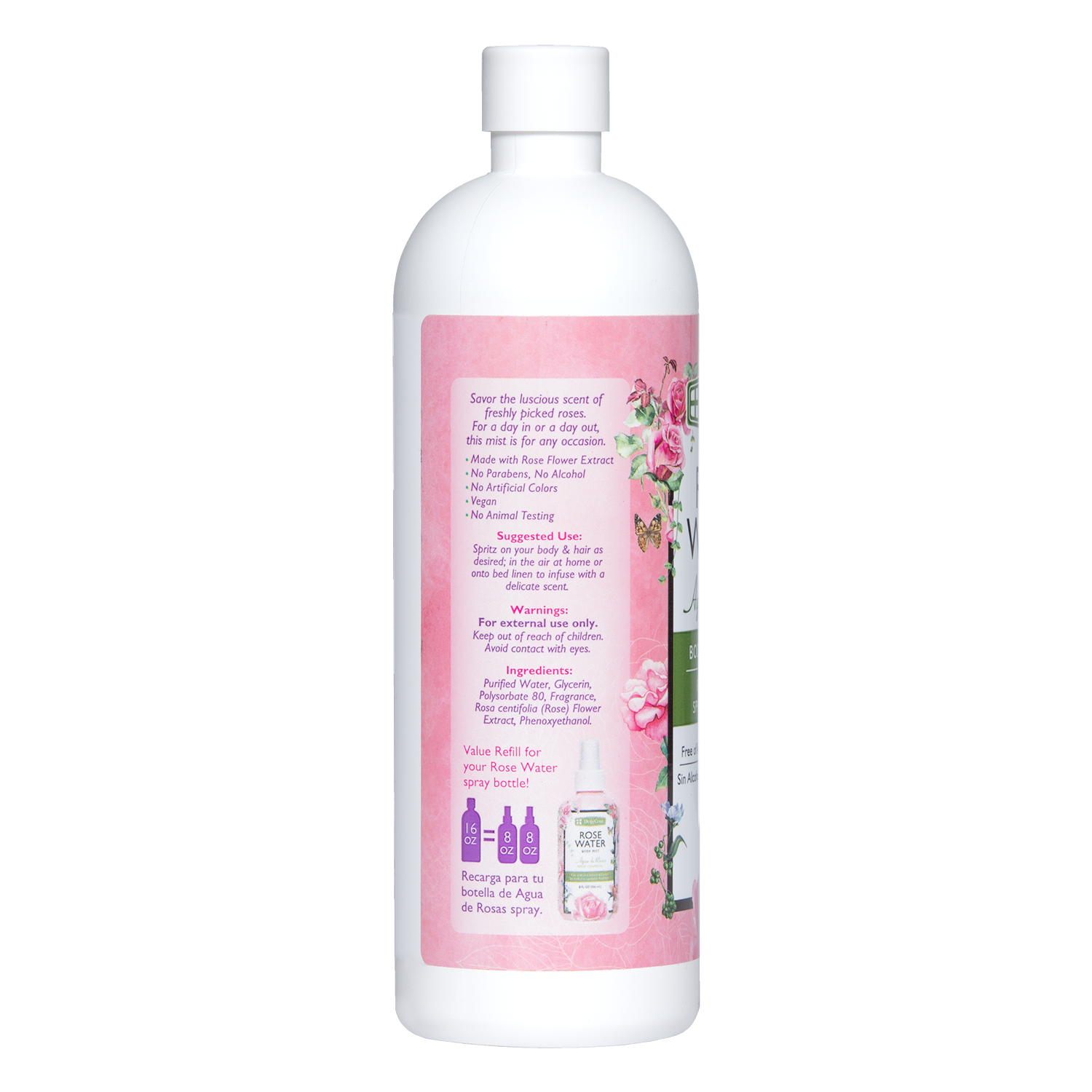 De La Cruz® Bruma corporal de agua de rosas, repuesto de 16 FL. OZ. (473 mL)