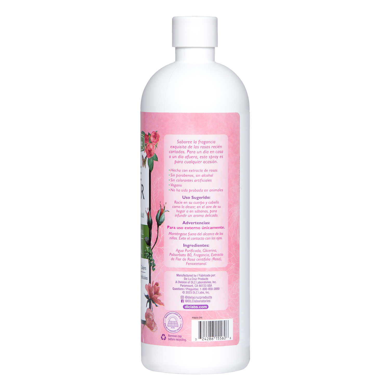 De La Cruz® Bruma corporal de agua de rosas, repuesto de 16 FL. OZ. (473 mL)