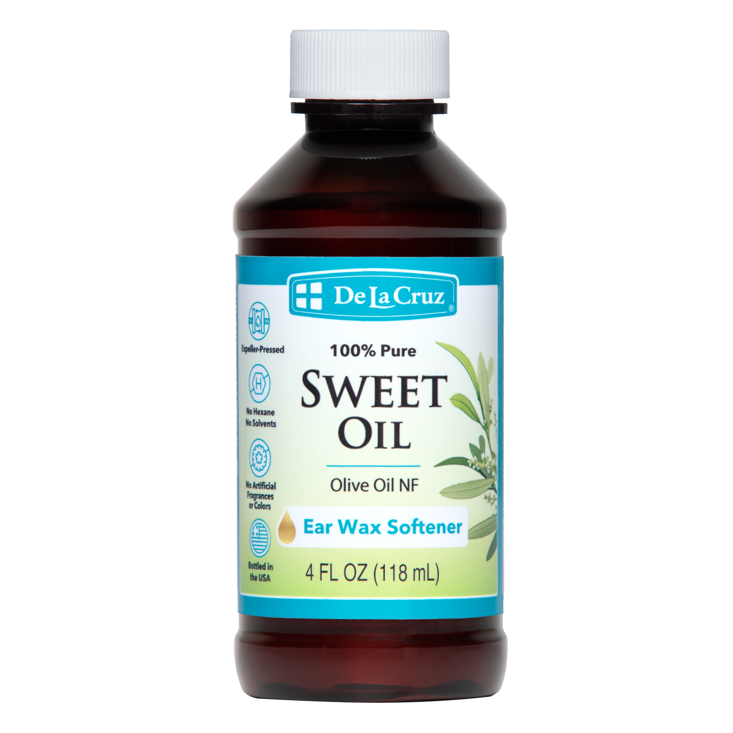 De La Cruz 100% Pure Sweet Oil, for Softening Ear Wax, 4 FL. OZ. (118 mL)