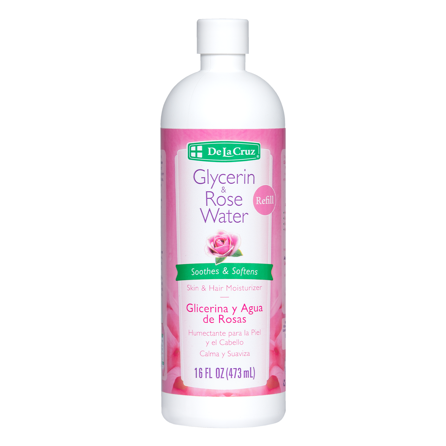 De la Cruz® Glicerina y Agua de Rosas Hidratante para Piel y Cabello Repuesto 16 FL. OZ. (473mL)