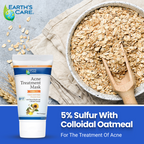 Earth's Care Acne Treatment Mask with colloidal oatmeal and 5% sulfur, shown with a bowl of oats.