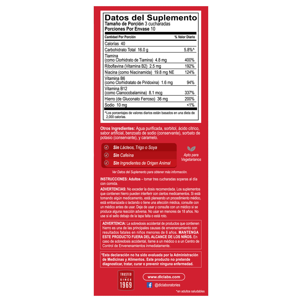 Globulo Rojo® Liquid Dietary Supplement with High Potency Iron & B Vitamins 16 FL OZ (473 mL)