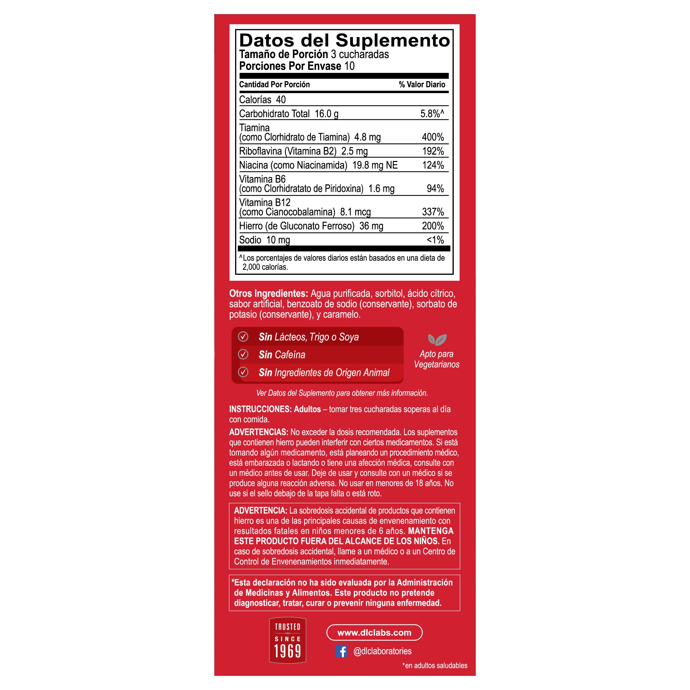 Globulo Rojo® Liquid Dietary Supplement with High Potency Iron & B Vitamins 16 FL OZ (473 mL)