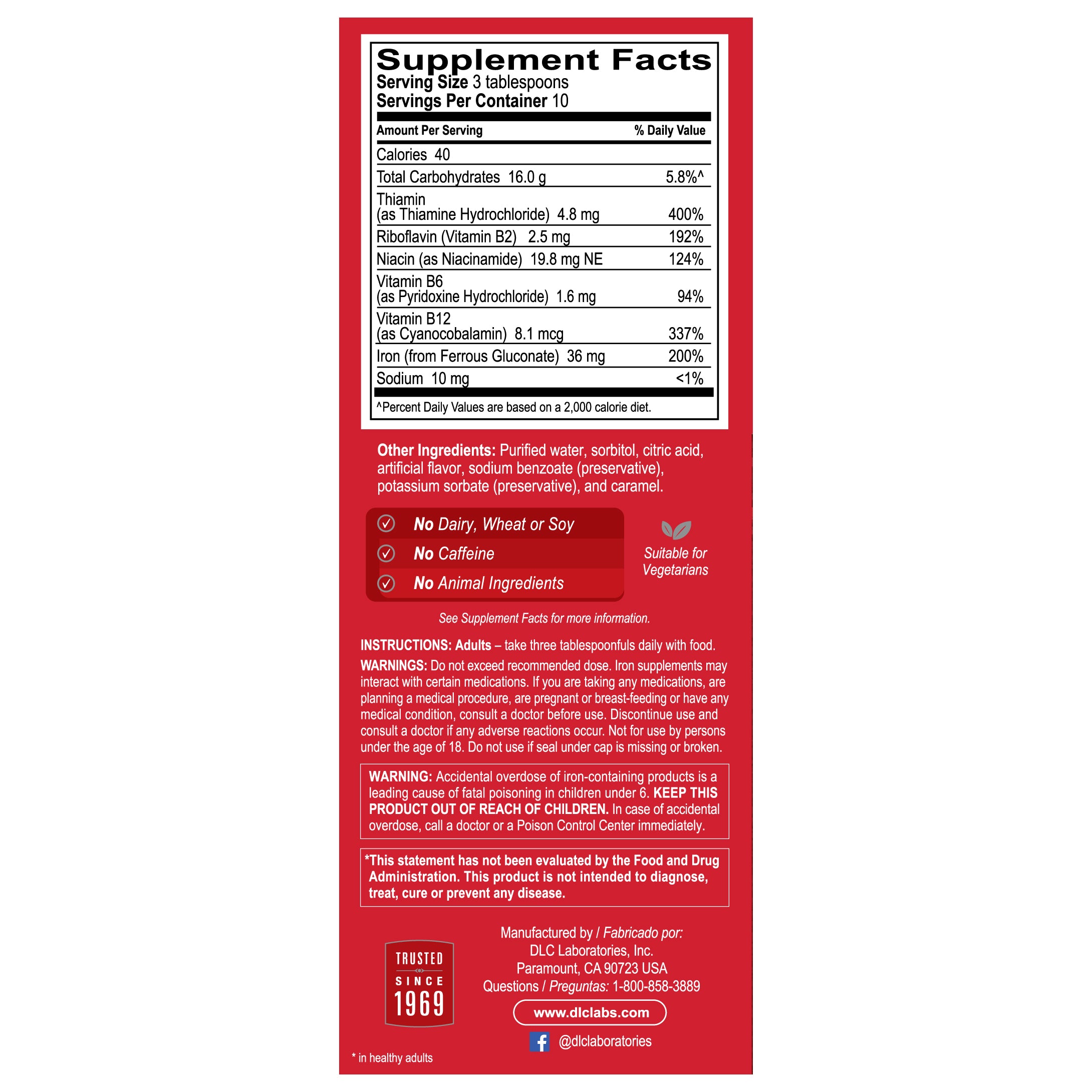 Globulo Rojo® Liquid Dietary Supplement with High Potency Iron & B Vitamins 16 FL OZ (473 mL)