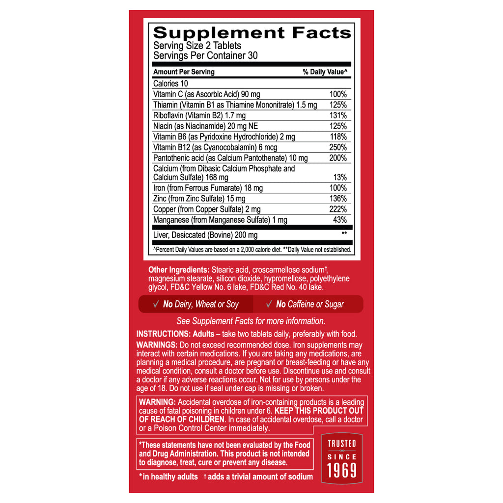 Globulo Rojo® Dietary Supplement with High Potency Iron & B Vitamins, 60 Tablets