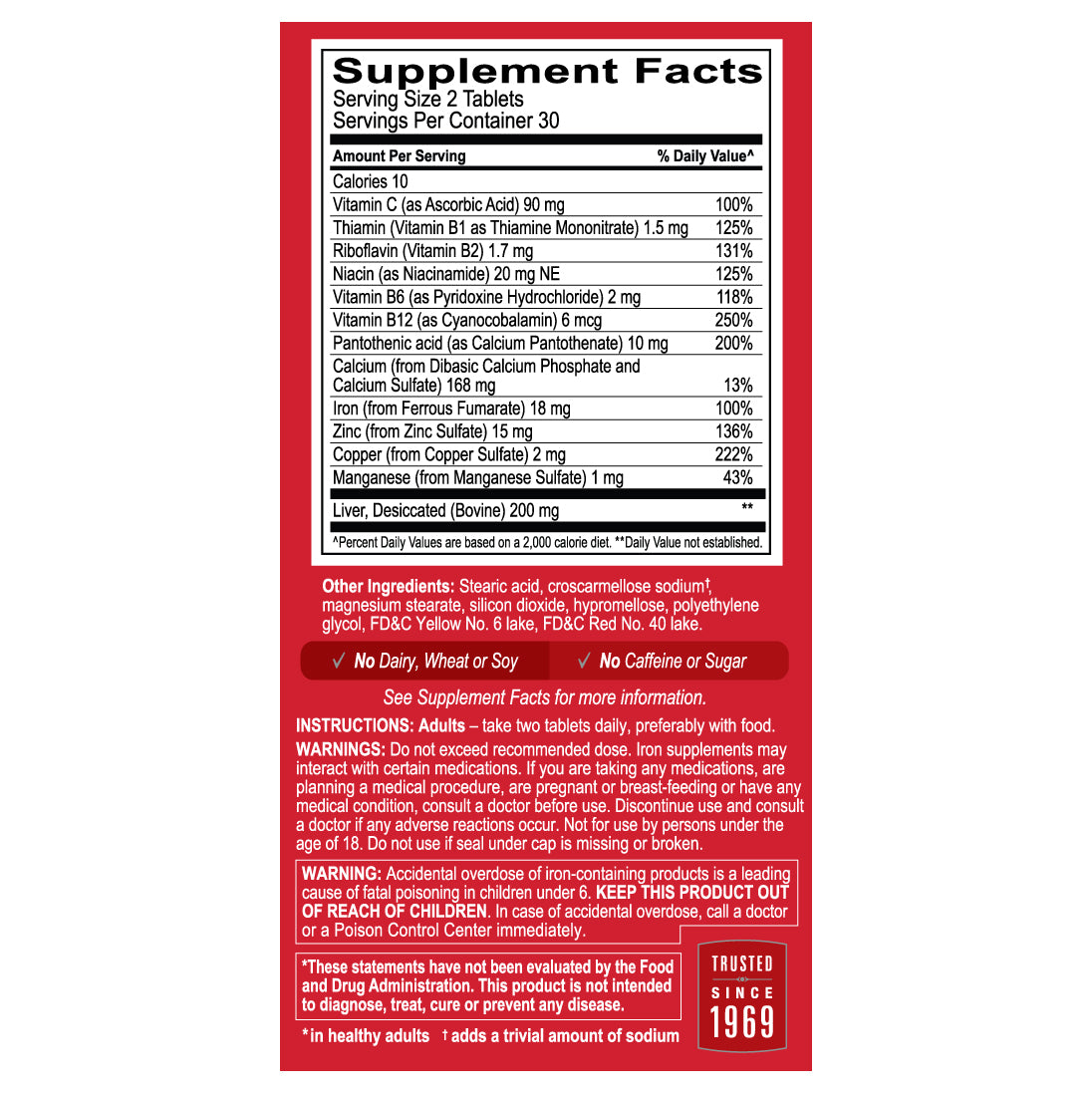 Globulo Rojo® Dietary Supplement with High Potency Iron & B Vitamins, 60 Tablets