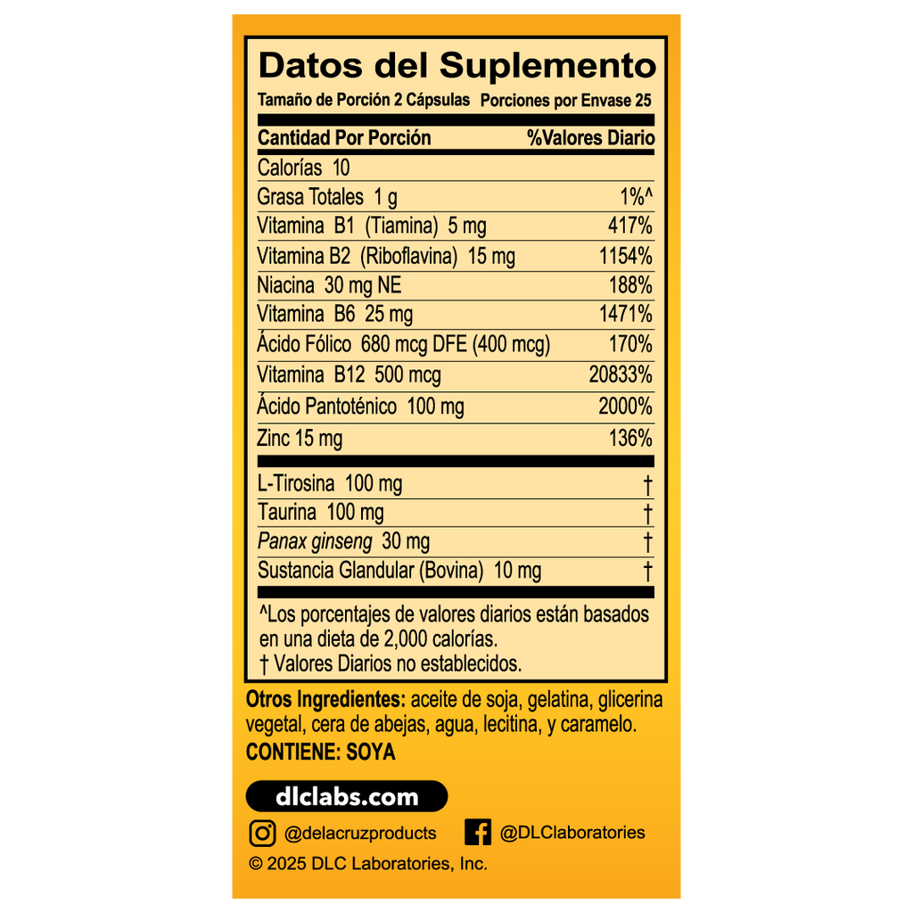 Super Macho® Suplemento dietético con vitaminas B de alta potencia, 50 cápsulas blandas
