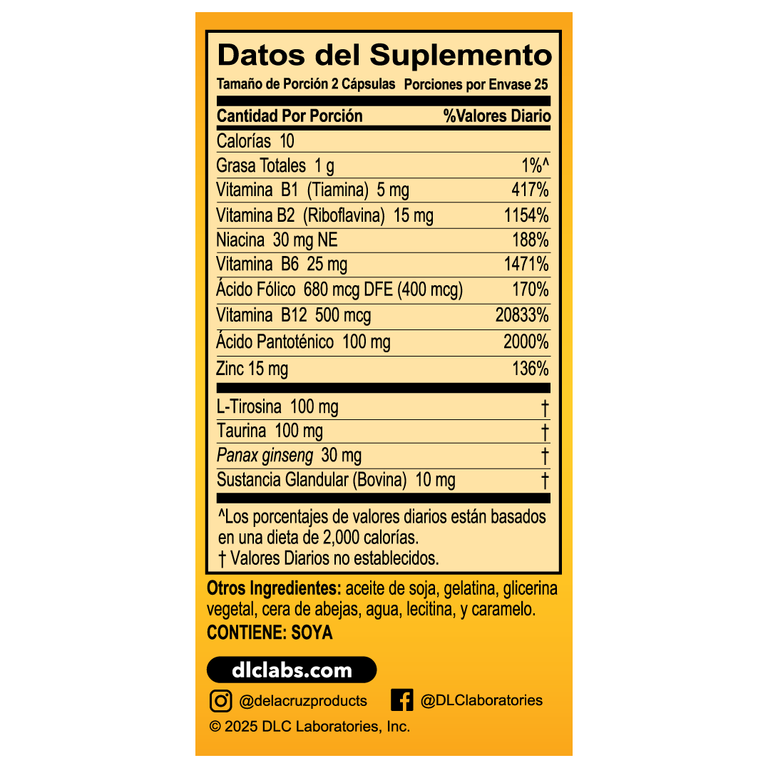 Super Macho® Suplemento dietético con vitaminas B de alta potencia, 50 cápsulas blandas