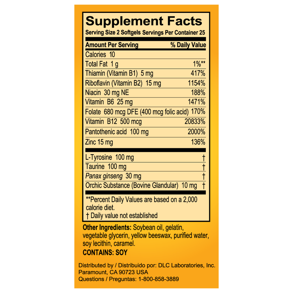 Super Macho® Suplemento dietético con vitaminas B de alta potencia, 50 cápsulas blandas