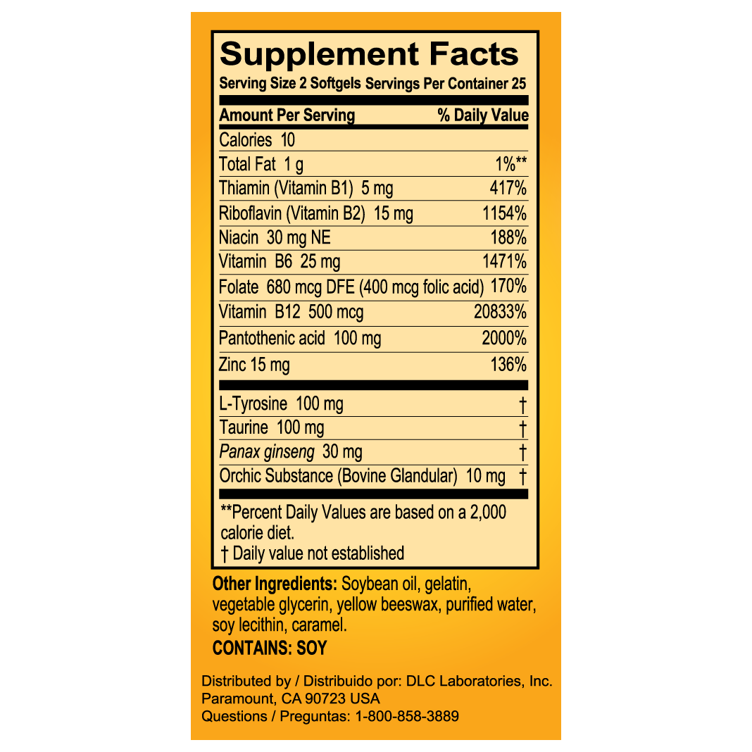 Super Macho® Suplemento dietético con vitaminas B de alta potencia, 50 cápsulas blandas