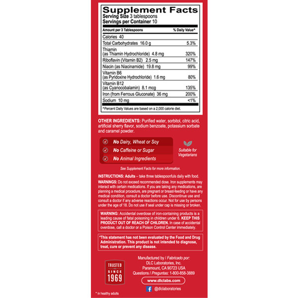 Globulo Rojo® Suplemento Dietético Líquido con Hierro de Alta Potencia y Vitaminas B 16 FL OZ (473 mL)