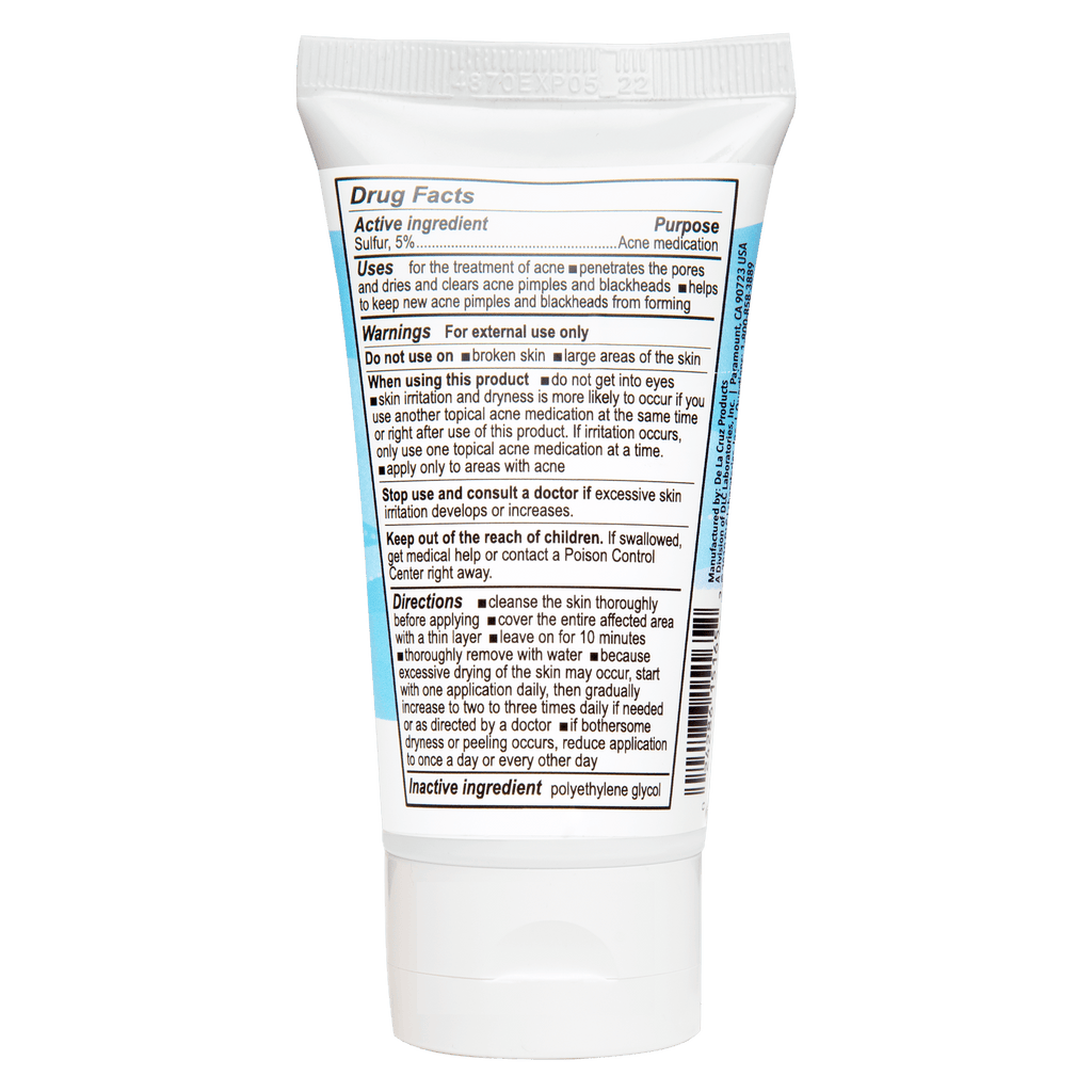 De La Cruz® Tratamiento para el acné para pieles sensibles con 5% de azufre 2.6 OZ. (74 g)