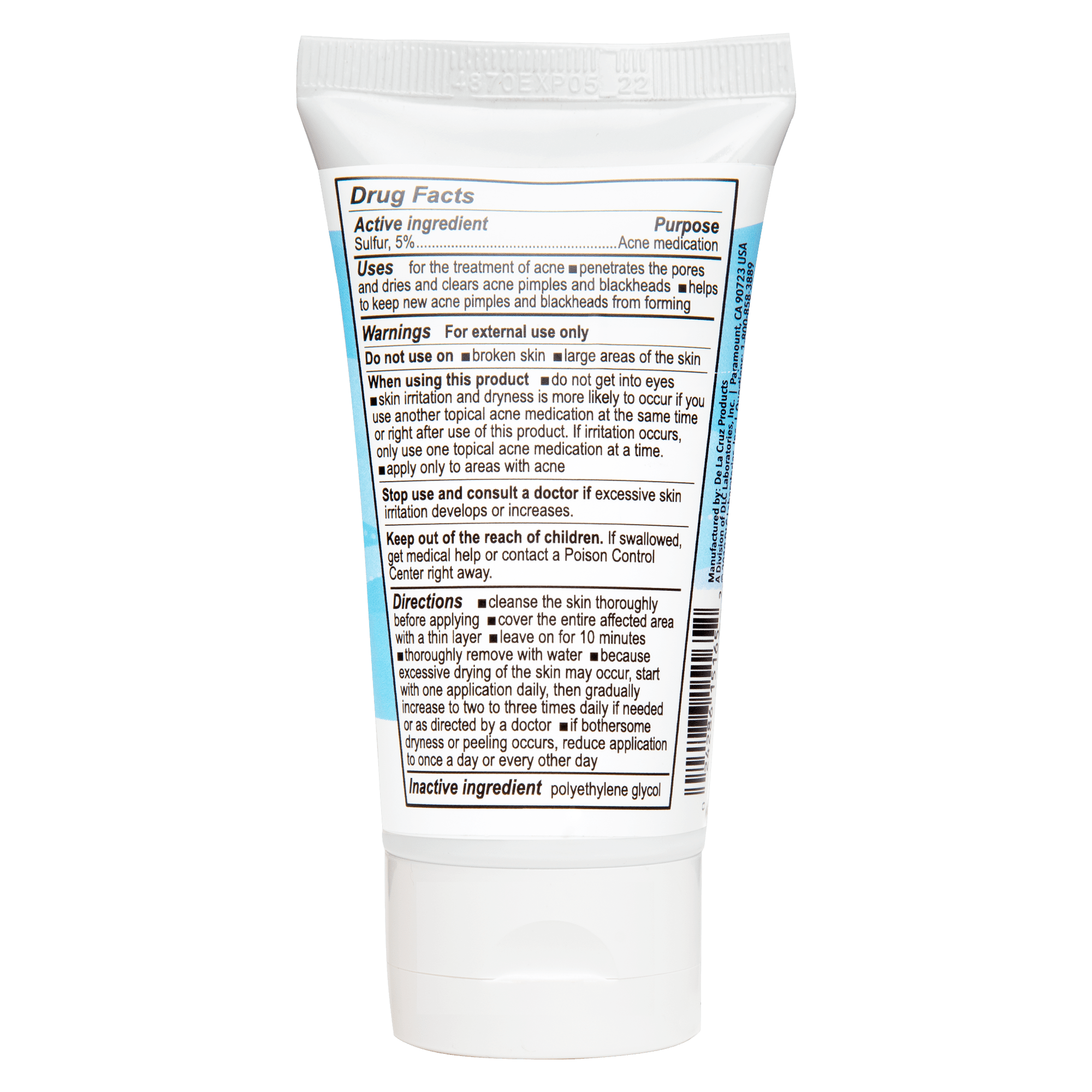 De La Cruz® Tratamiento para el acné para pieles sensibles con 5% de azufre 2.6 OZ. (74 g)