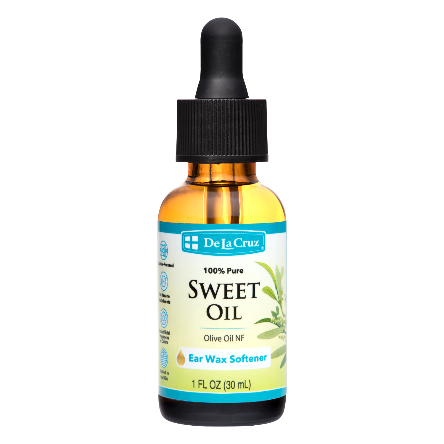 Aceite puro y dulce De La Cruz al 100%, para ablandar la cera del oído, 1 FL. OZ. (30 mL)