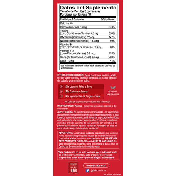 Globulo Rojo® Suplemento Dietético Líquido con Hierro de Alta Potencia y Vitaminas B 16 FL OZ (473 mL)