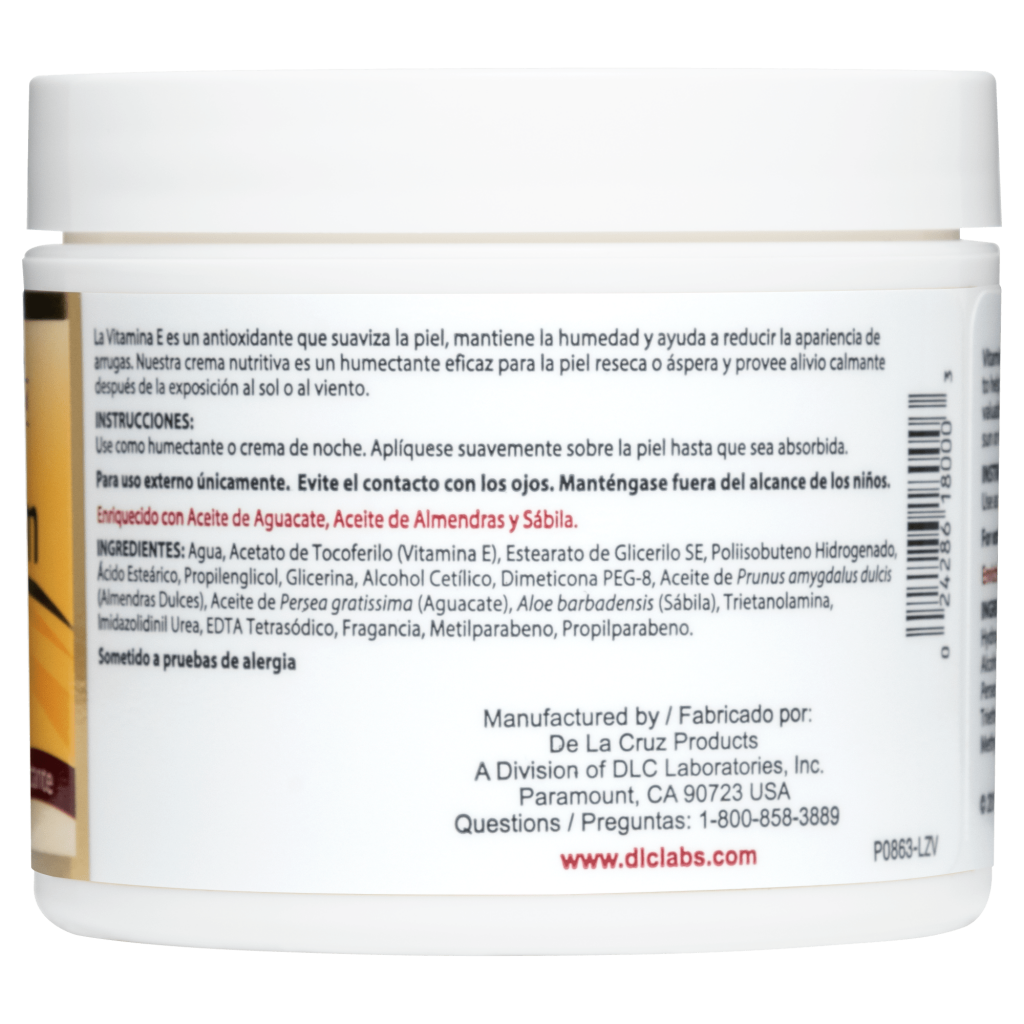 De La Cruz® Vitamin E Cream 4 OZ. (114 g)