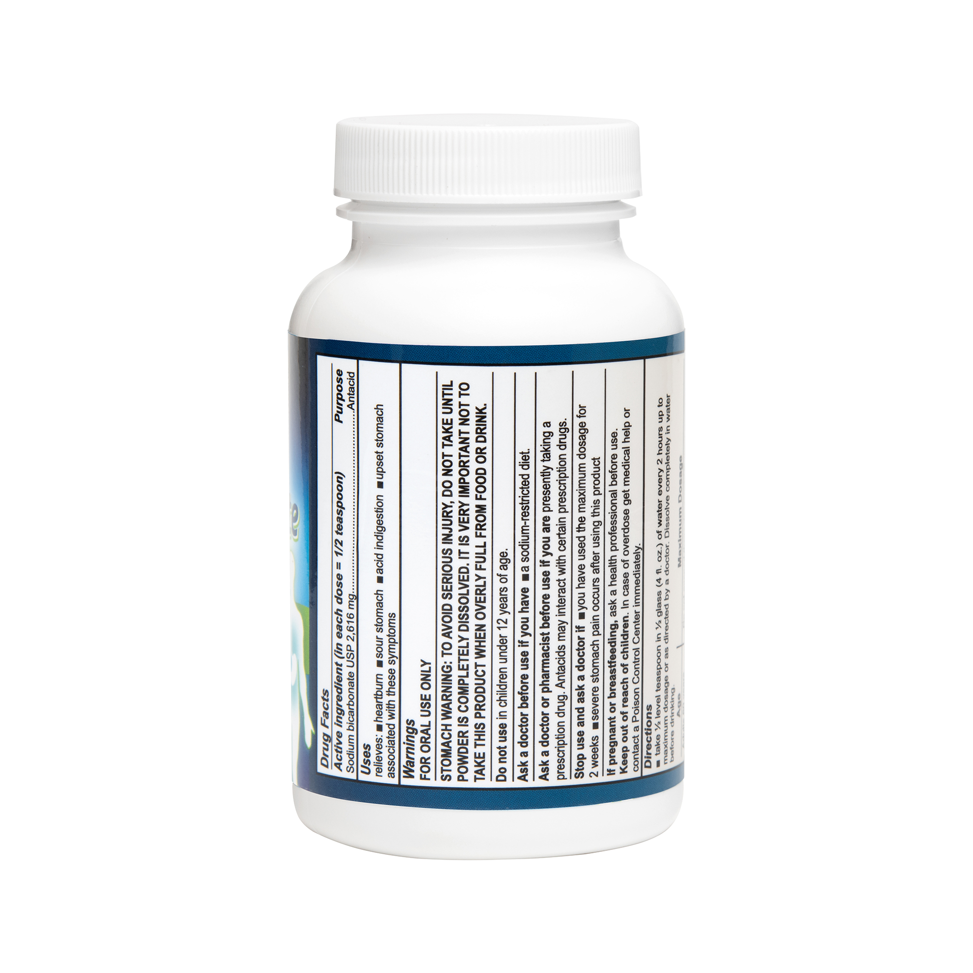 De La Cruz® Pure Sodium Bicarbonate Antacid Powder USP Grade 4 OZ. (113g)